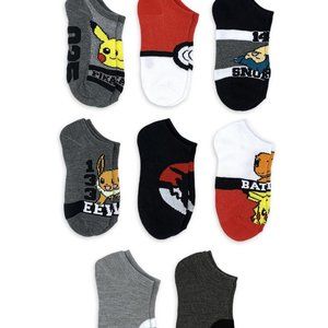 Nintendo Pokemon Boys No Show Socks, 8-Pack; Sz (M, L)